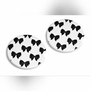 Black Bow Car Cup Holder Coasters Set of 2 Ceramic with Cork Backing, Universal